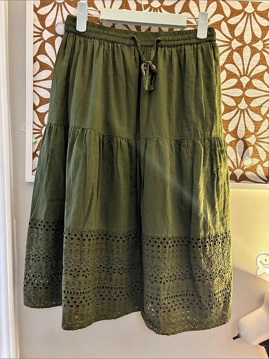 Naoo Dresses & Skirts - Napo Olive Green Eyelet Cotton Skirt Size M